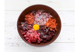 Raw fed dog food bowl with organs