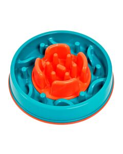 K9 Pursuits Switchers anti gobble dog bowl in teal and orange main
