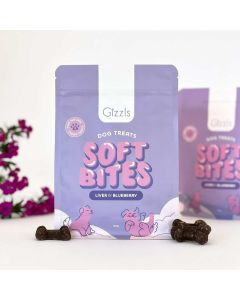 Gizzls Soft Bites Liver & Blueberry with sample treat