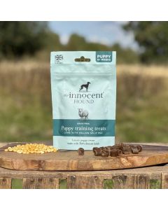 Innocent Hound Puppy Training Treats with ingredients and product 70g